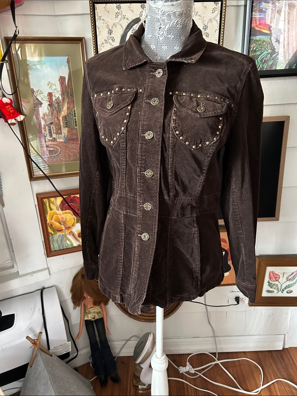 Brown Stud-Trim Corduroy Jacket - Women